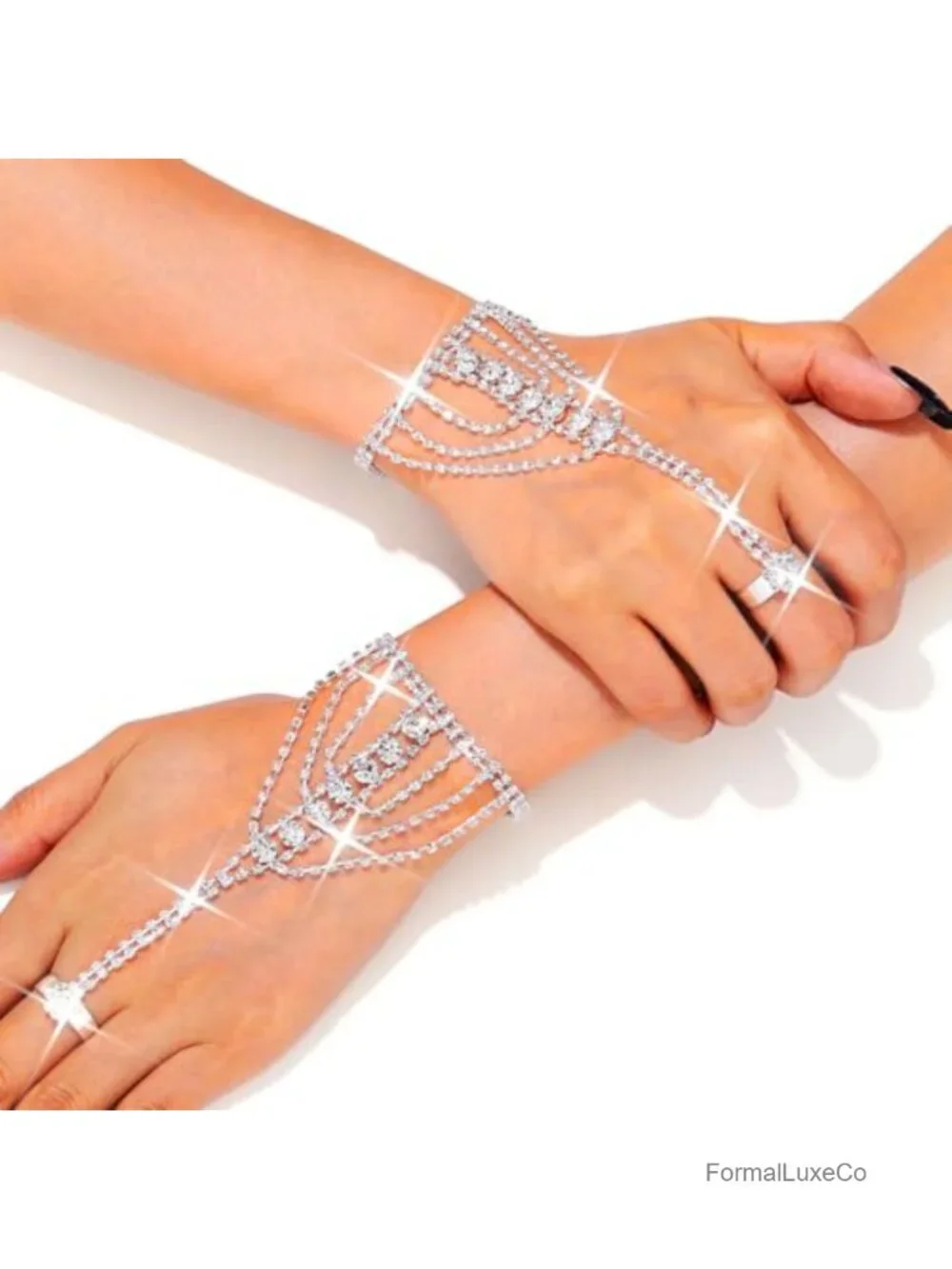 Fingerless Rhinestone Wedding Gloves Sparkly Crystal Bridal Hand Chain